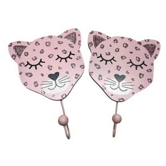 Girls pink leopard glittery cute girly room decor chic wall hook set of 2 - Picture 1 of 8